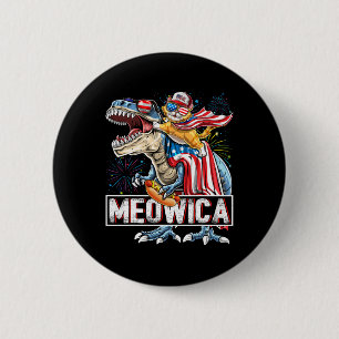 Chapa Redonda De 5 Cm Meowica Cat T Rex Dinosaur 4 De Julio American Fl