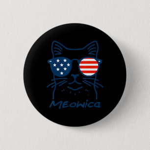Chapa Redonda De 5 Cm Meowica Eeuu Gato 4 De Julio Funny Patriótico