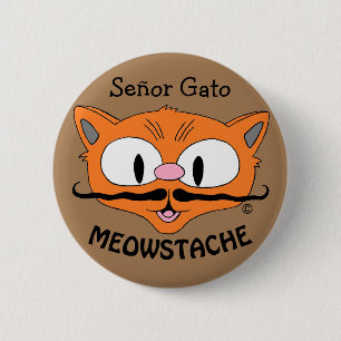 Chapa Redonda De 5 Cm MEOWSTACHE Gato Bigote Señor Gato