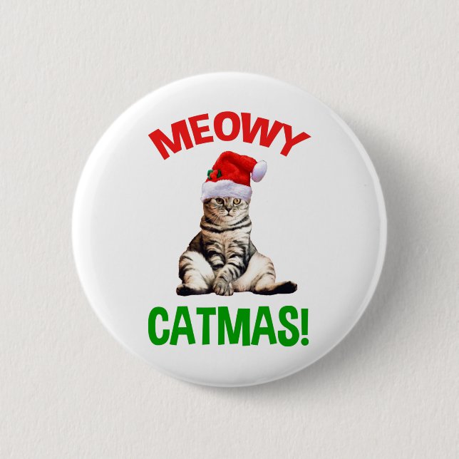 Chapa Redonda De 5 Cm ¡Meowy Catmas! (Anverso)