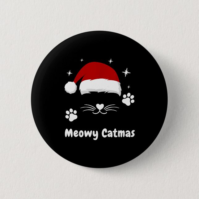 Chapa Redonda De 5 Cm Meowy Catmas Cute Kitten Cats Santa Hat Christmas  (Anverso)
