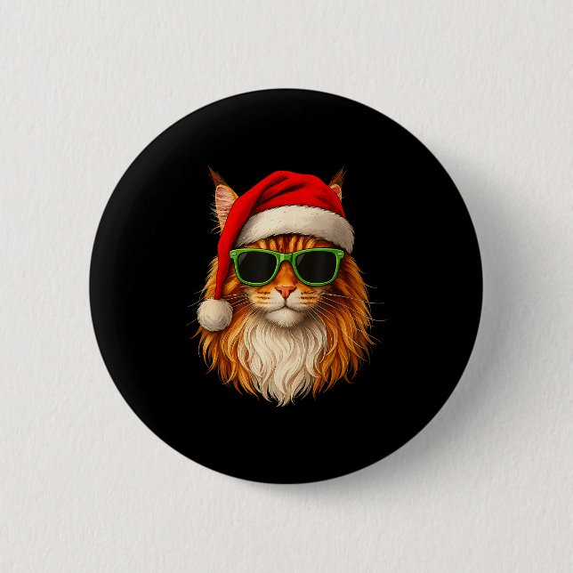 Chapa Redonda De 5 Cm Meowy Catmas Santa Hat Maine Coon Cat Christmas Pa (Anverso)