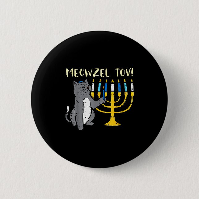 Chapa Redonda De 5 Cm Meowzel Tov Jewish Cat Funny Hanukkah Chanukah Pjs (Anverso)