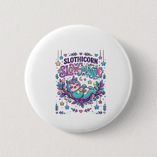 Chapa Redonda De 5 Cm Mercado Colorido de Magia Lenta Unicornio Slothico