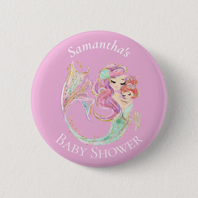 Chapa Redonda De 5 Cm Mermaid Baby Shower Dulce Sirena (Anverso)