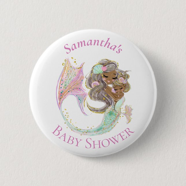 Chapa Redonda De 5 Cm Mermaid Baby Shower Nautical (Anverso)