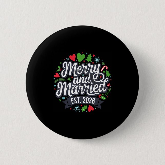 Chapa Redonda De 5 Cm Merry And Married 2026 - Matching Couple Christmas (Anverso)