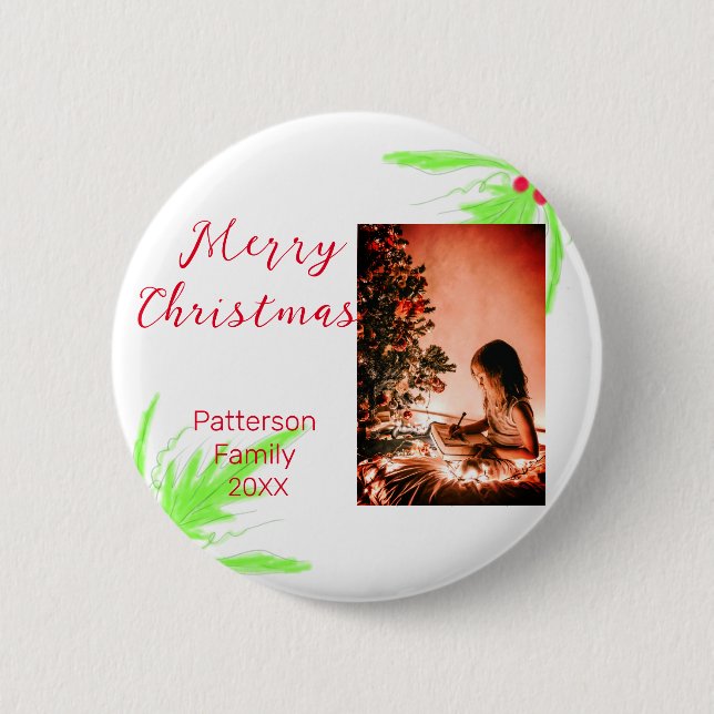 Chapa Redonda De 5 Cm Merry Bright Navidades agregan nombre de familia a (Anverso)