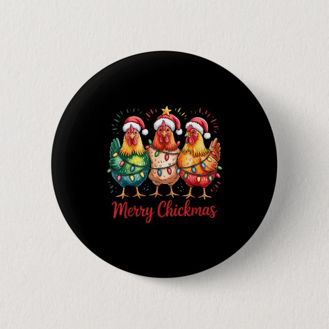 Chapa Redonda De 5 Cm Merry Chickmas Christmas Chicken Santa Hat Chicken (Anverso)