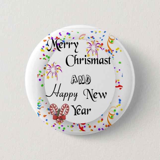 Chapa Redonda De 5 Cm Merry chrismast and happy new year (Anverso)