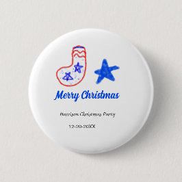 Chapa Redonda De 5 Cm Merry Christmas blue star red stockings name date 