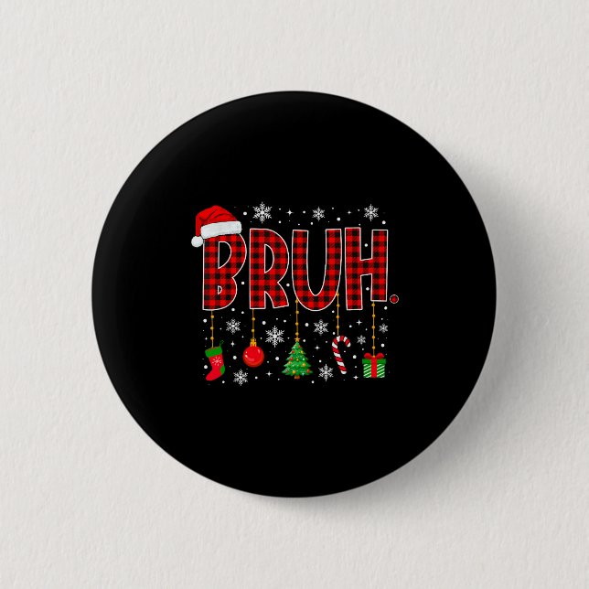 Chapa Redonda De 5 Cm Merry Christmas Bruh Buffalo Plaid Retro Xmas Men  (Anverso)