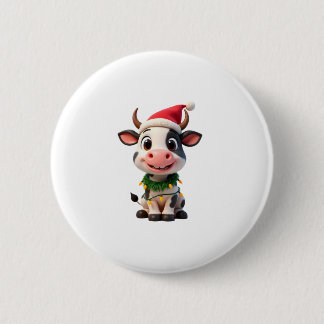 Chapa Redonda De 5 Cm Merry Christmas Cow Santa Christmas Lights Cow Xma