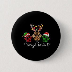 Chapa Redonda De 5 Cm Merry Christmas Dog Paws Luce Búfalo Tapado Y