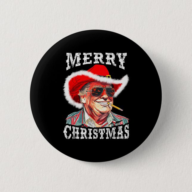 Chapa Redonda De 5 Cm Merry Christmas Funny Trump Western Cowboy Matchin (Anverso)