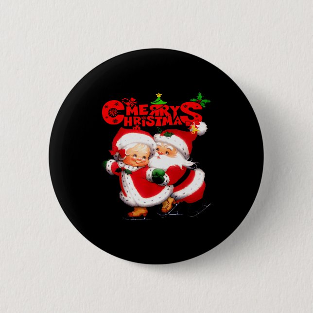 Chapa Redonda De 5 Cm Merry Christmas - Happy Cute Mrs Claus And Mr Clau (Anverso)