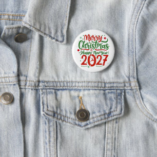 Chapa Redonda De 5 Cm Merry Christmas Happy New Year 2026 Reindeer