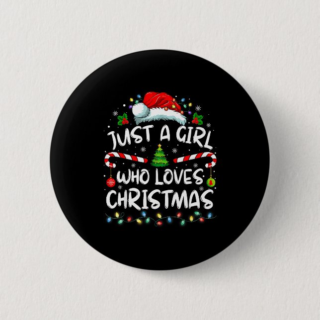 Chapa Redonda De 5 Cm Merry Christmas Just A Girl Who Loves Christmas Tr (Anverso)