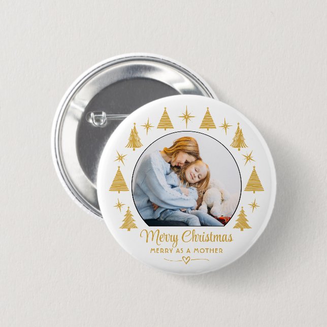 Chapa Redonda De 5 Cm Merry Christmas Merry As A Mother White Gold Photo (Anverso y reverso)