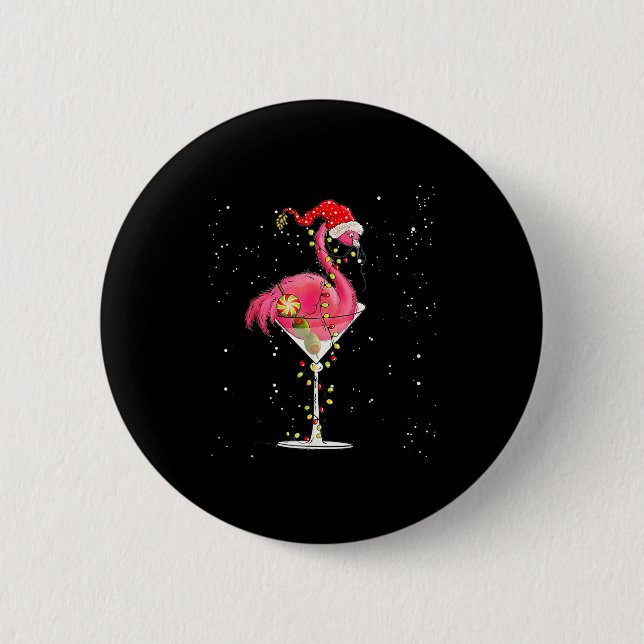 Chapa Redonda De 5 Cm Merry Christmas Nk Flamingo Wine Drinking Lights X (Anverso)