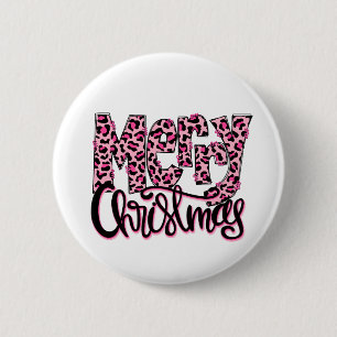 Chapa Redonda De 5 Cm Merry Christmas Pink Leopard