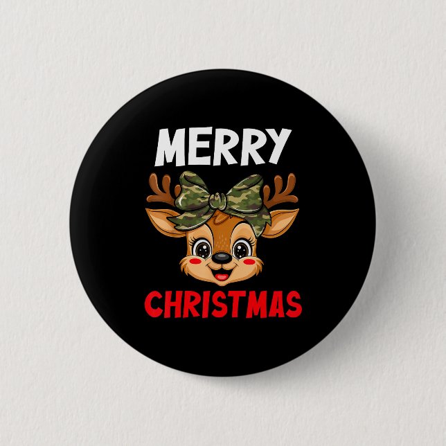 Chapa Redonda De 5 Cm Merry Christmas Reindeer Girls Kids Camo Bow Pajam (Anverso)
