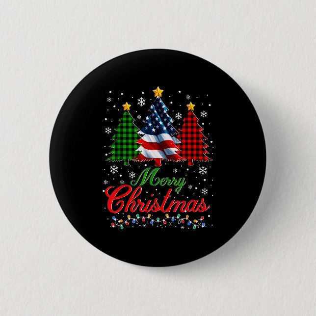 Chapa Redonda De 5 Cm Merry Christmas Tree Plaid Us Flag Snowflake Xmas  (Anverso)