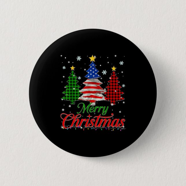 Chapa Redonda De 5 Cm Merry Christmas Tree Plaid Us Flag Snowflake Xmas  (Anverso)