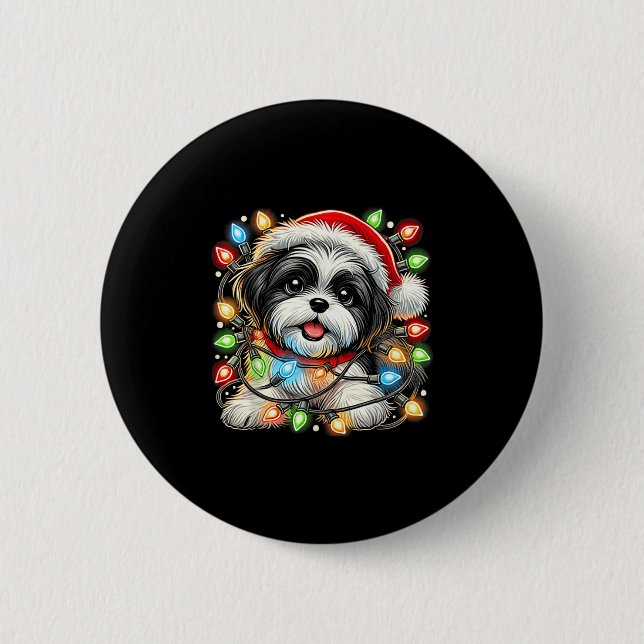 Chapa Redonda De 5 Cm Merry Christmas Xmas Shih Tzu Santa Dog Men Women  (Anverso)