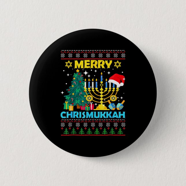 Chapa Redonda De 5 Cm Merry Christmukkah Hanukkah Christmas Tree Xmas Fa (Anverso)