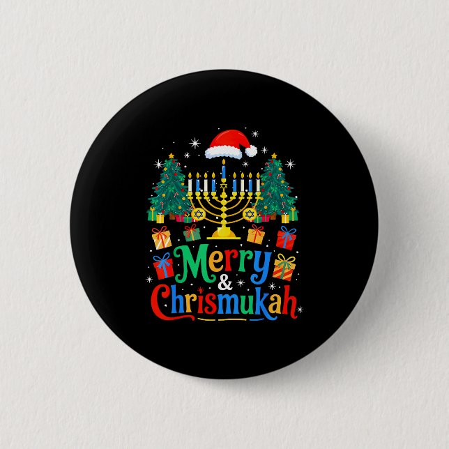 Chapa Redonda De 5 Cm Merry Christmukkah Hanukkah Christmas Tree Xmas Fa (Anverso)