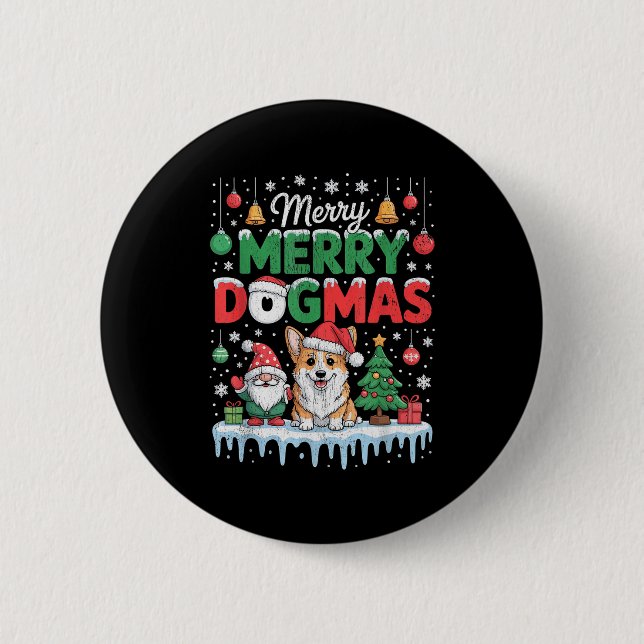 Chapa Redonda De 5 Cm Merry Dogmas Funny Dog Santa Hat Christmas Xmas  (Anverso)