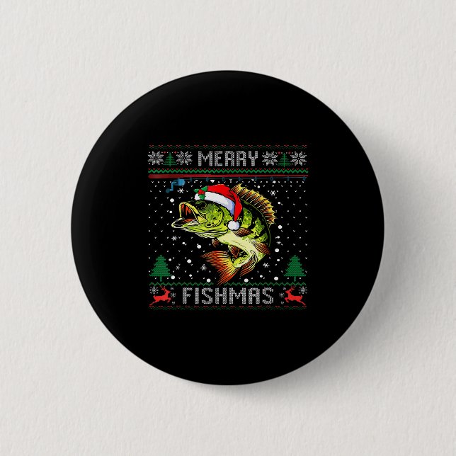 Chapa Redonda De 5 Cm Merry Fishmas B Fish Fishing Christmas Ugly Sweate (Anverso)
