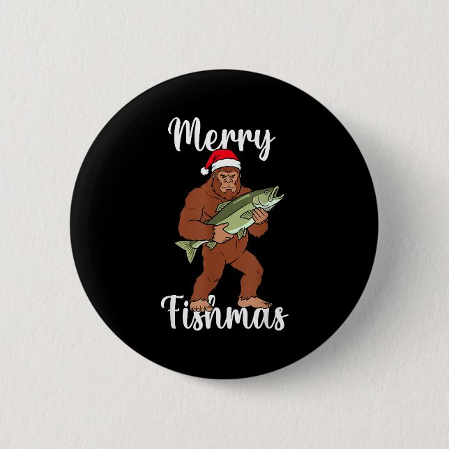 Chapa Redonda De 5 Cm Merry Fishmas Bigfoot Fishing Funny Sasquatch Sant (Anverso)