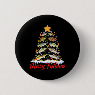 Chapa Redonda De 5 Cm Merry Fishmas Divertido Árbol de Navidad Ilumina F