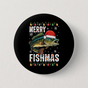 Chapa Redonda De 5 Cm Merry Fishmas Navidades de pesca divertidos Pajama