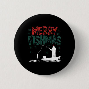 Chapa Redonda De 5 Cm Merry Fishmas Navidades divertidos Fishman Holiday