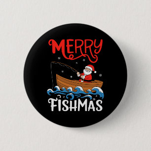 Chapa Redonda De 5 Cm Merry Fishmas Navidades graciosos