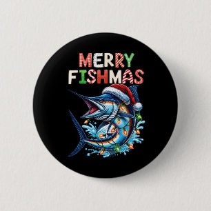 Chapa Redonda De 5 Cm Merry Fishmas Santa Fishing Amantes Graciosos