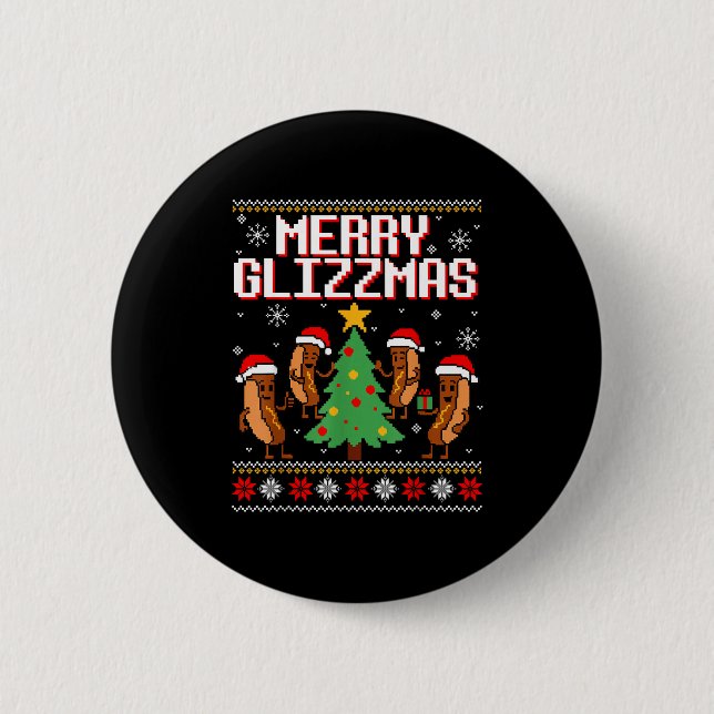 Chapa Redonda De 5 Cm Merry Glizzmas Funny Merry Christmas Hotdogs Xmas  (Anverso)