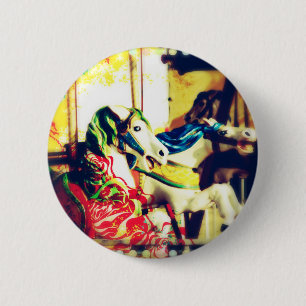 Chapa Redonda De 5 Cm Merry-Go-Round Horses Verano Flashback Digital Art