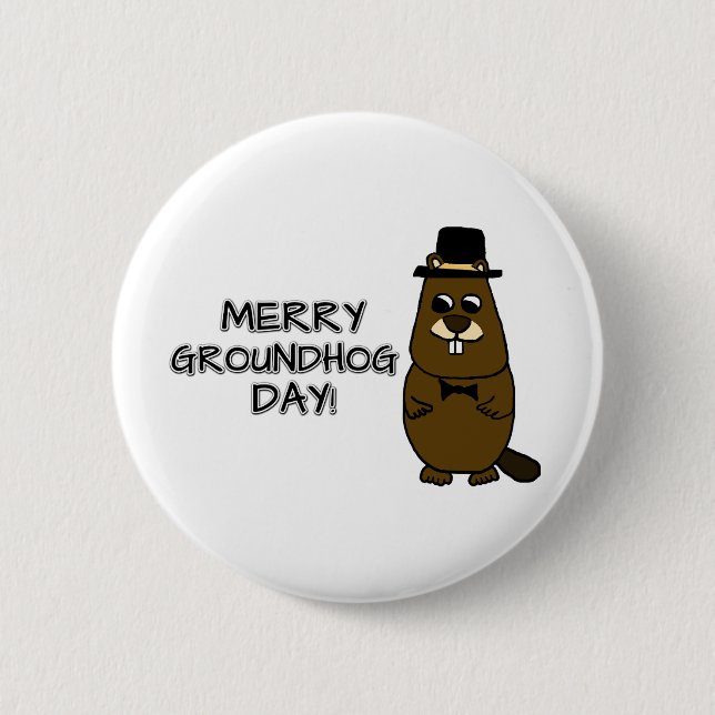 Chapa Redonda De 5 Cm Merry Groundhog Day (Anverso)