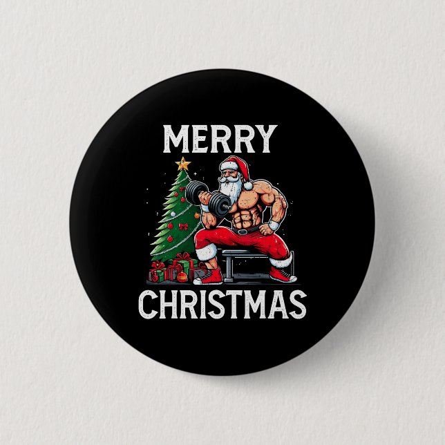 Chapa Redonda De 5 Cm Merry Liftmas Funny Santa Xmas Gym Bodybuilding Ch (Anverso)