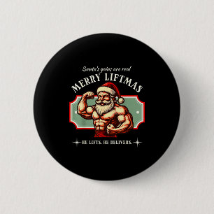 Chapa Redonda De 5 Cm Merry Liftmas Gimnasio Santa Divertido Culturista