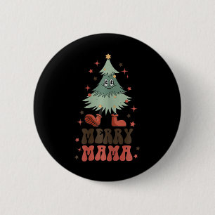 Chapa Redonda De 5 Cm Merry Mama Retro Árbol de Navidad Face Groovy Matc