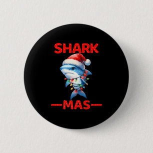 Chapa Redonda De 5 Cm Merry Sharkmas Navidades de Santa Shark iluminan a