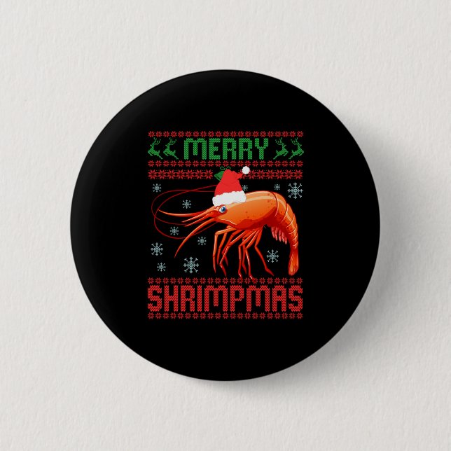 Chapa Redonda De 5 Cm Merry Shrimpmas Funny Shrimp Ugly Christmas Sweate (Anverso)
