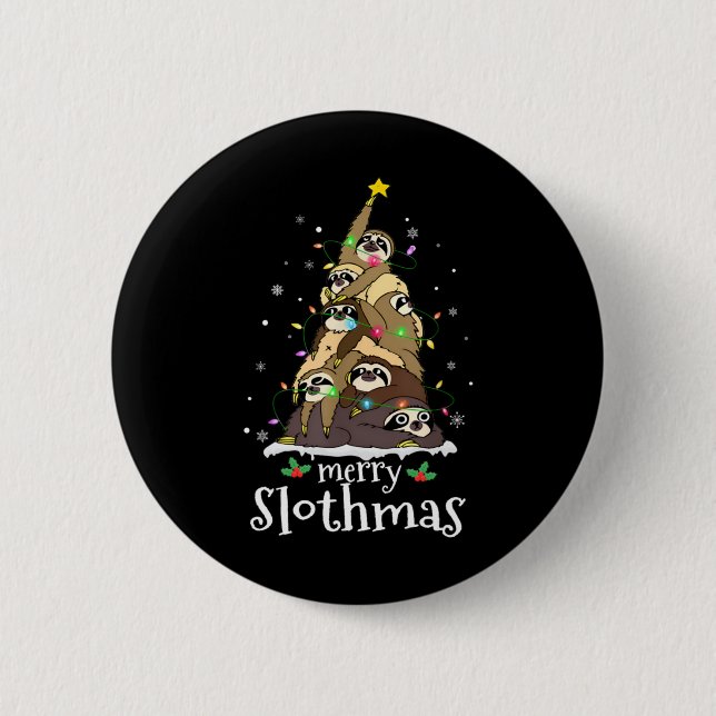 Chapa Redonda De 5 Cm Merry Slothmas Cute Xmas Sloth Santa Hat Christmas (Anverso)