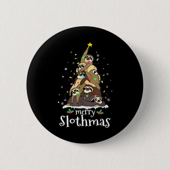 Chapa Redonda De 5 Cm Merry Slothmas Cute Xmas Sloth Santa Hat Navidades (Anverso)