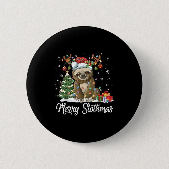 Chapa Redonda De 5 Cm Merry Slothmas Funny Sloth Christmas Tree Lights X (Anverso)